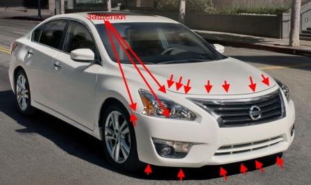 the attachment of the front bumper Nissan Altima L33 (after 2013)